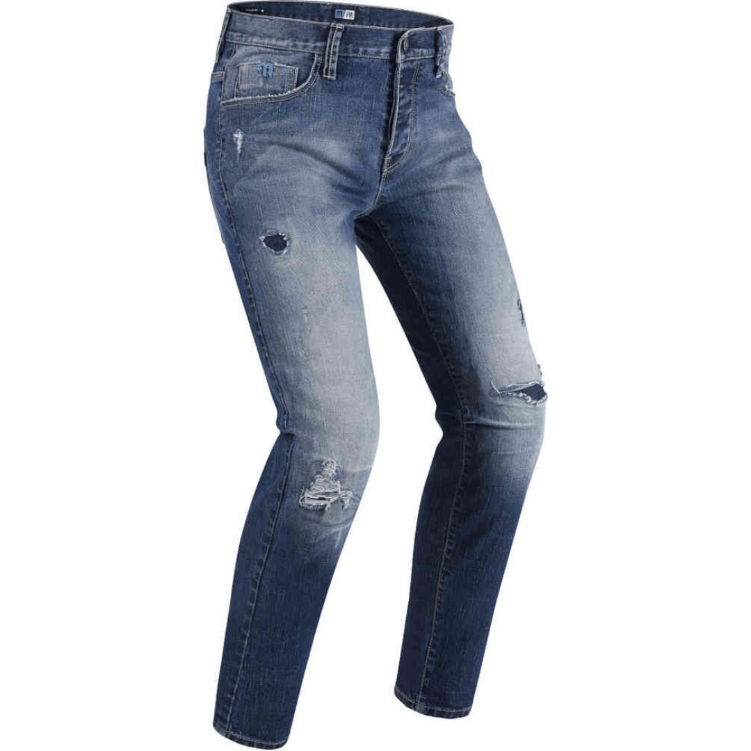 PMJ Street jeans motoristične hlače na modelu.