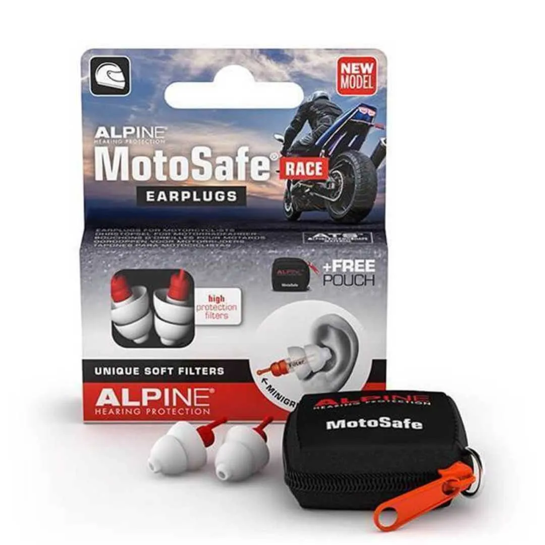 ALPINE MotoSafe® Race čepki za ušesa za zaščito sluha med vožnjo z motorjem.