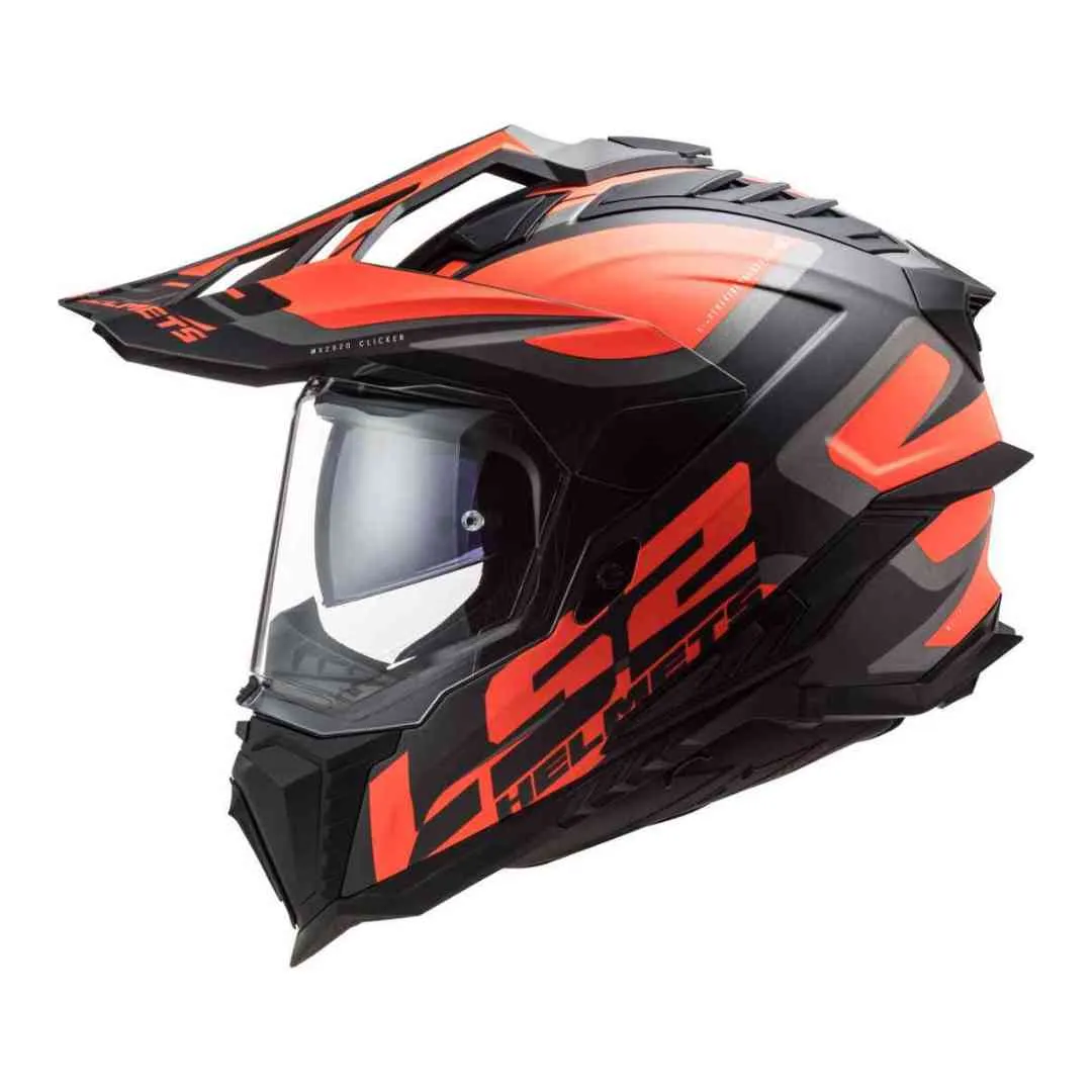 LS2 MX701 Explorer Alter Matt enduro čelada – črno oranžna fluo, bočni pogled