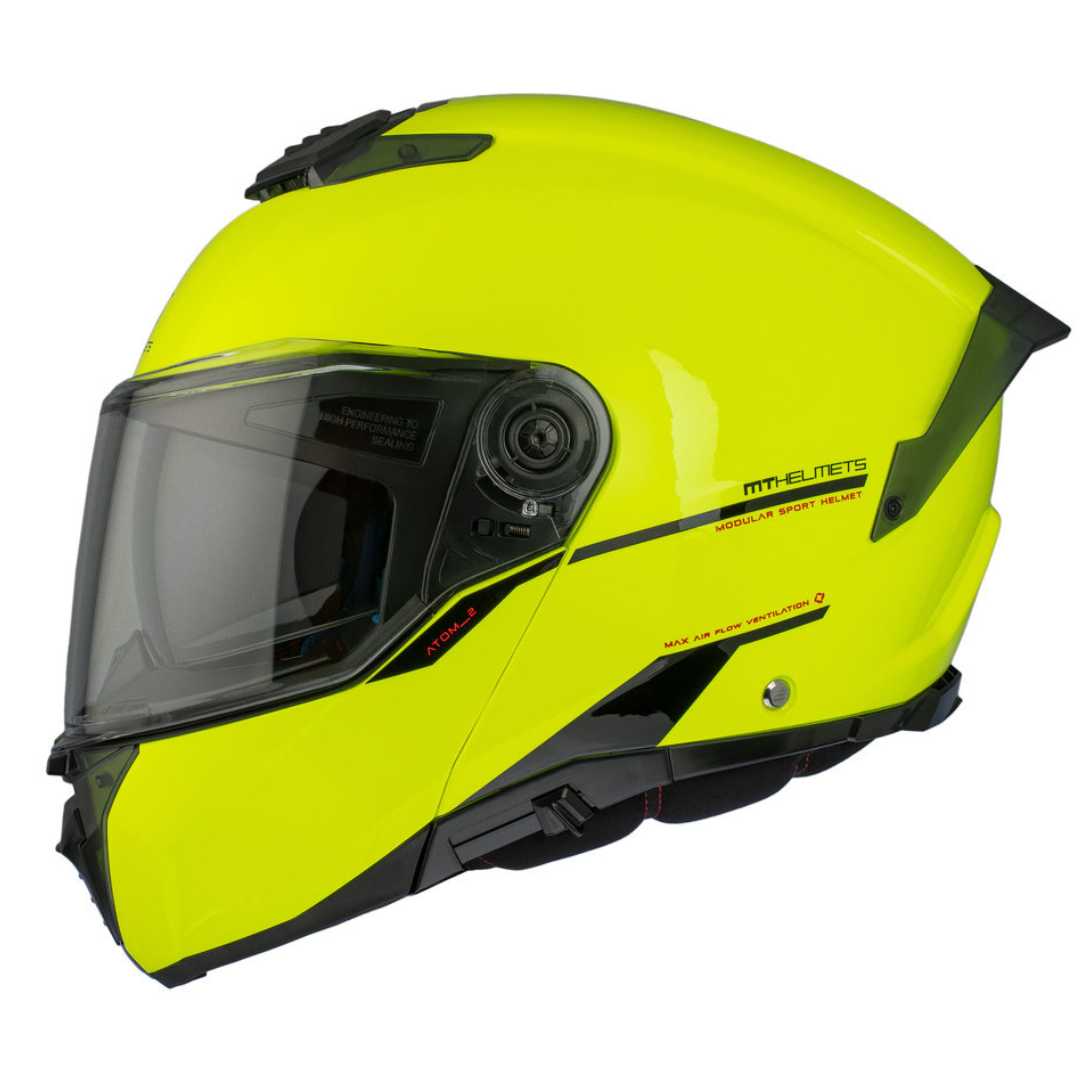 Inovativna preklopna motoristična čelada MT Helmets Atom 2 Solid A3 v fluo barvi